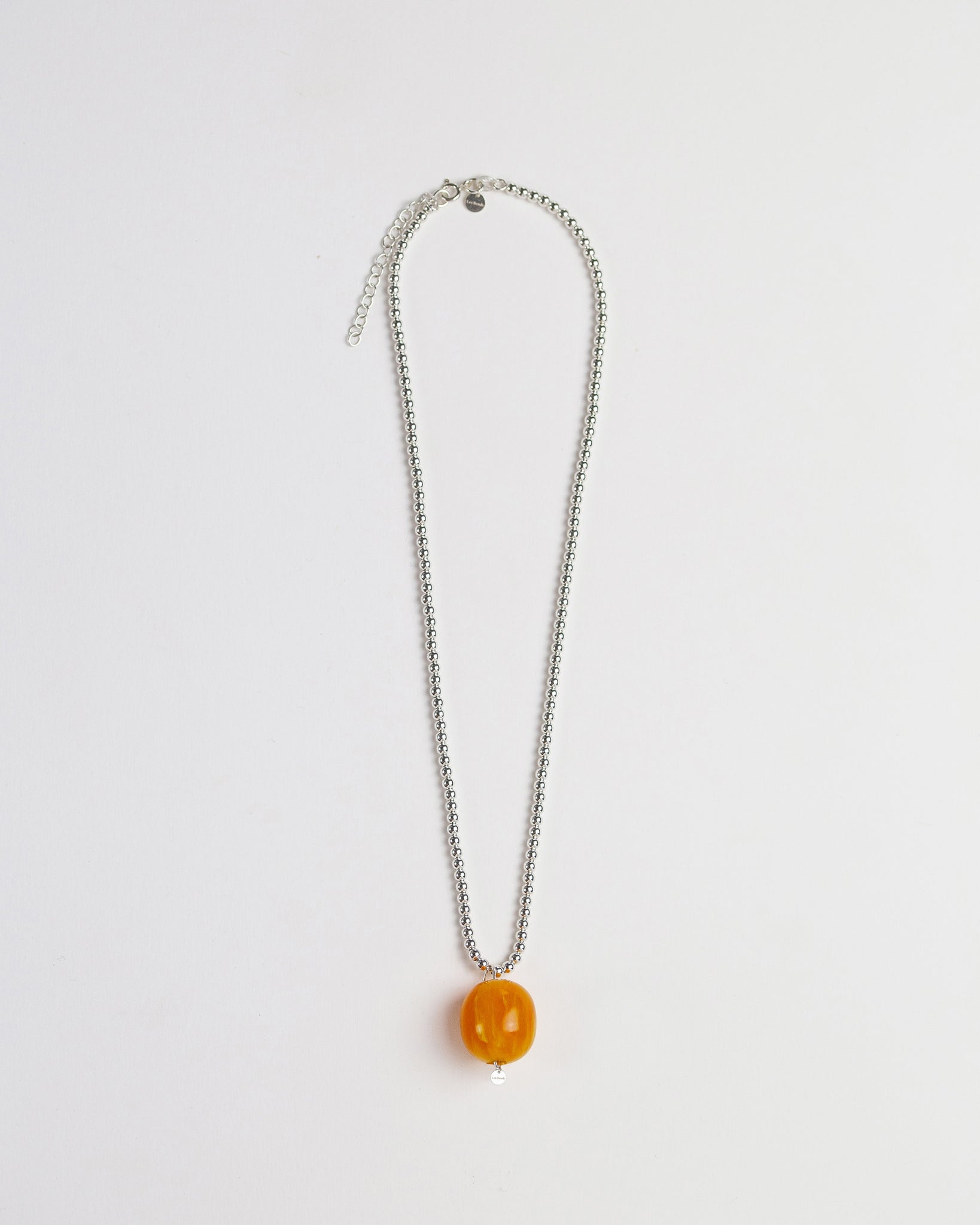 Ambelau Silver Beads Necklace Amber Pendant