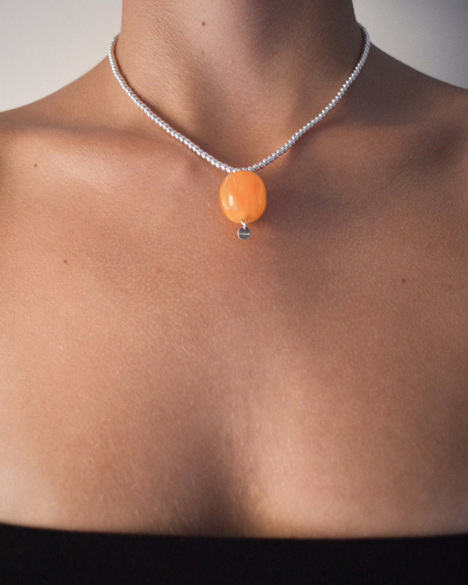 Ambelau Silver Beads Necklace Amber Pendant