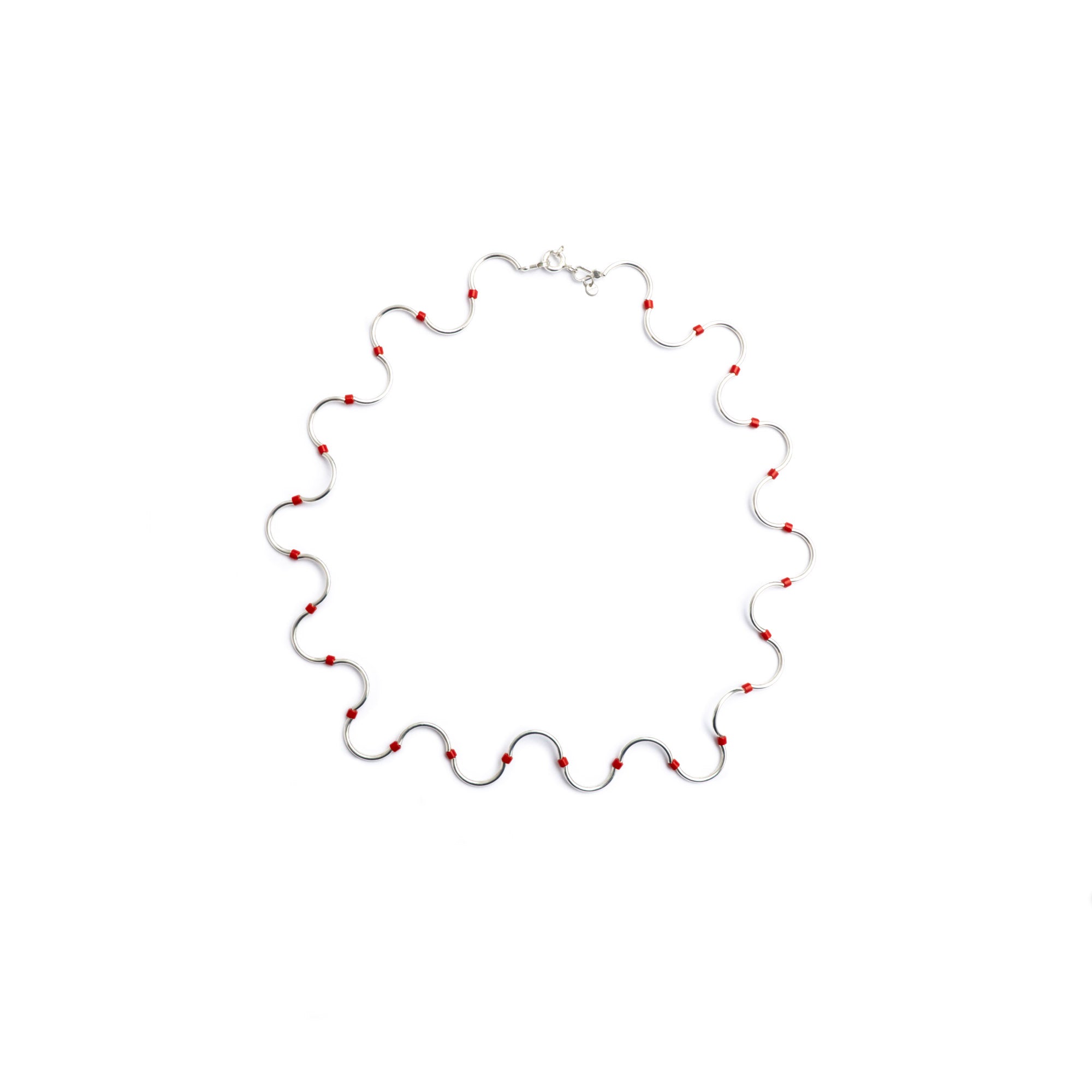 Spires Choker Silver Clear - Red Glass Beads