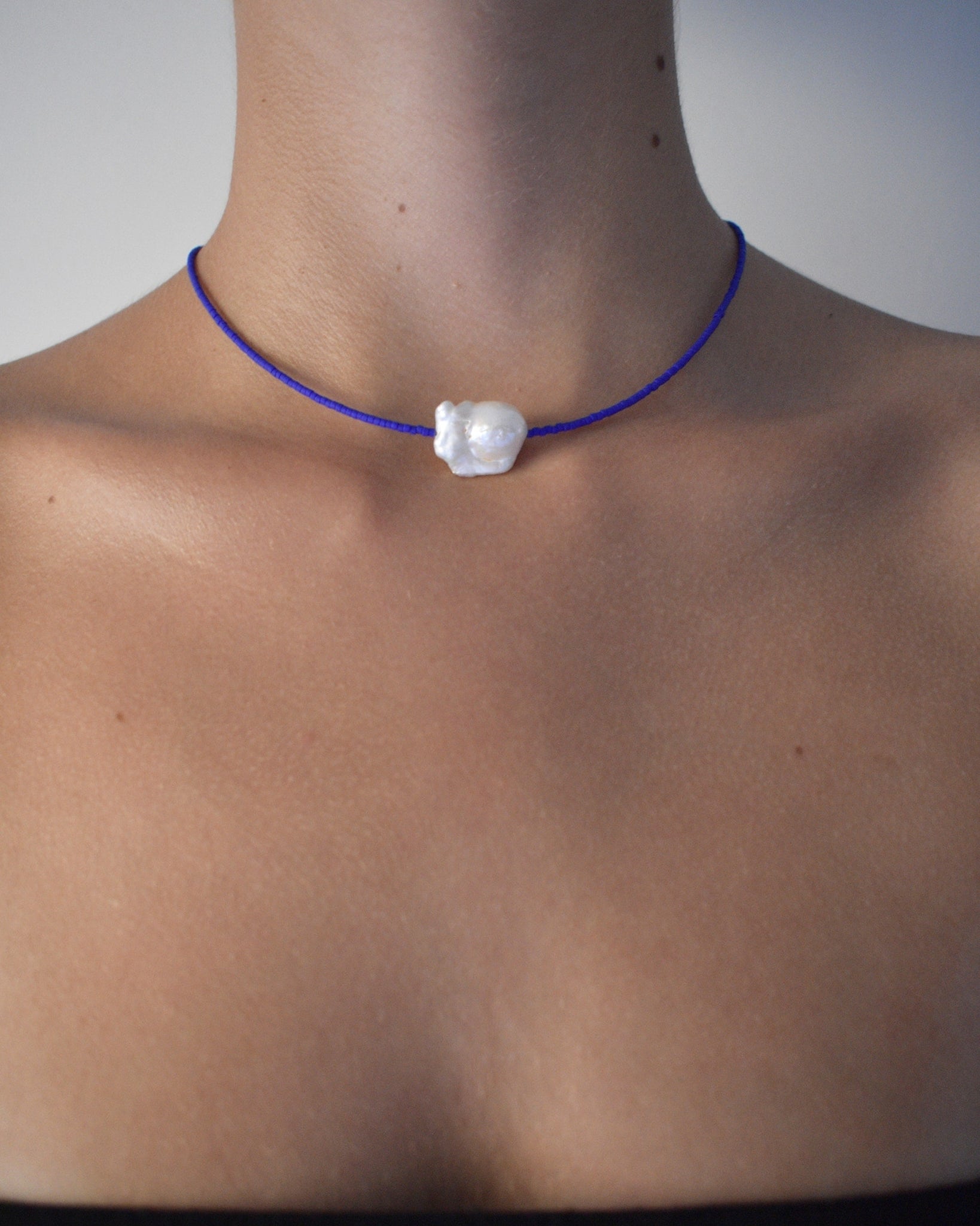 Surigao Pearl and Crystal Beads Necklace - Klein Blue