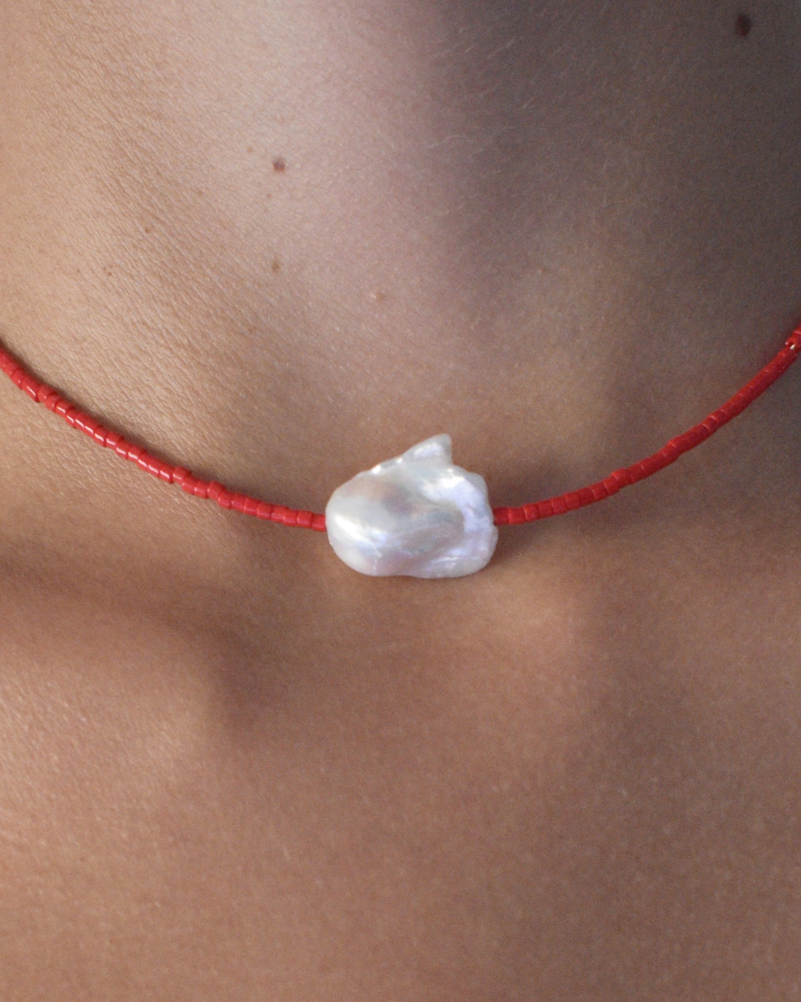 Surigao Pearl and Crystal Beads Necklace - Red