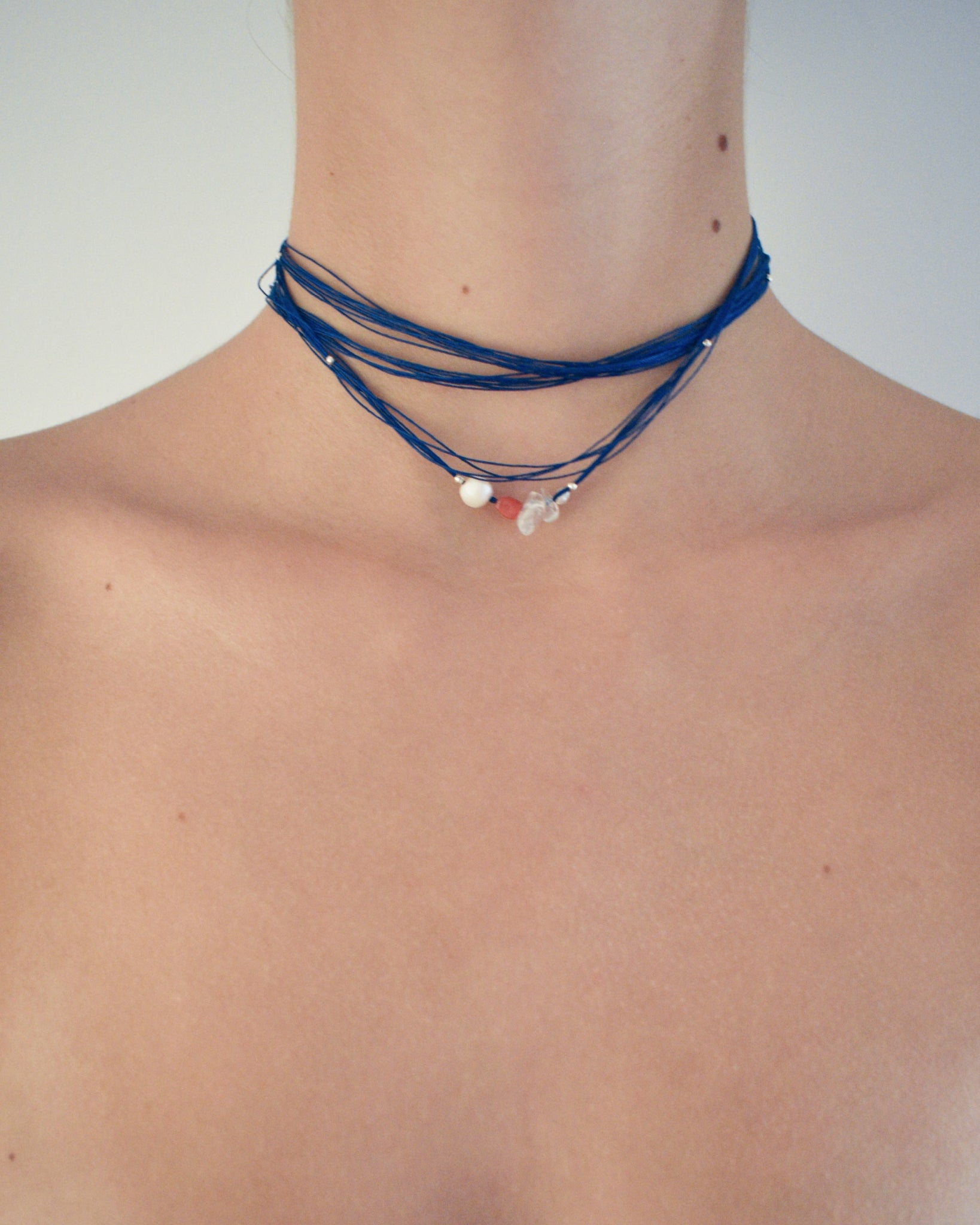 Api Blue Necklace / Pearl and Coral