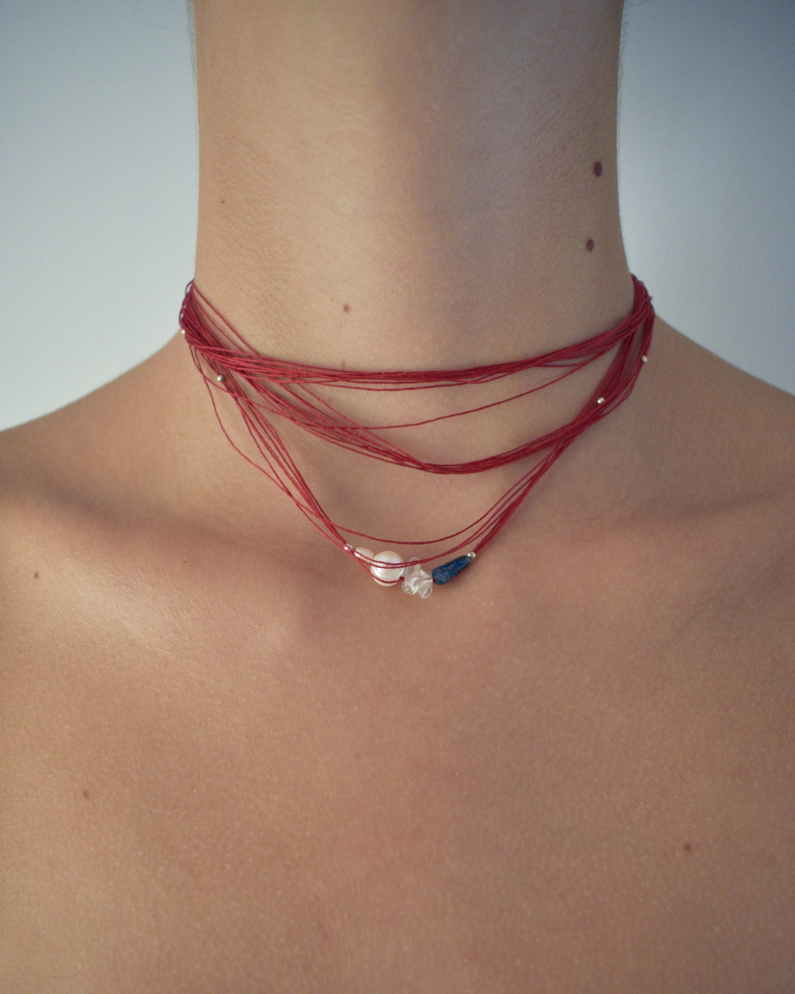 Api Red Necklace / Pearl and Lapis